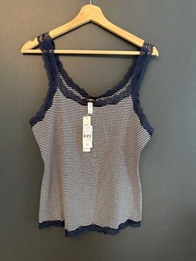 Y2K Cosabella (made in Italy) Blue & White Stripe Cami w/lace trim L NWT